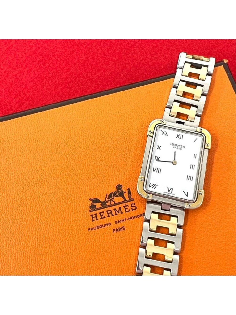 Hermes Croazur Stainless Steel Quartz Watch Wrist Silver Gold